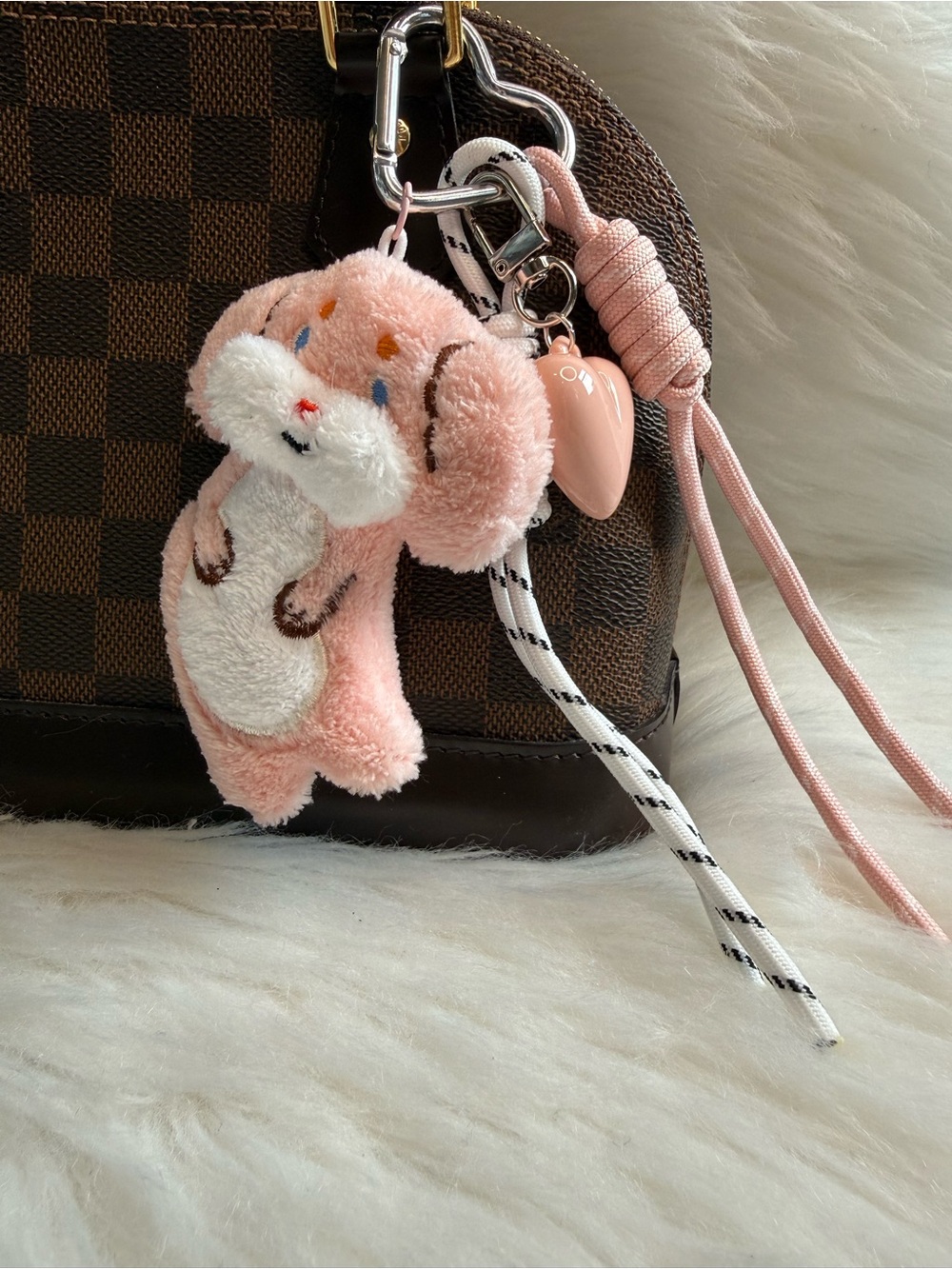 Dog Bag Charm Keychain Keyring Plush Pom Pom Pink Y2K Heart New Gift